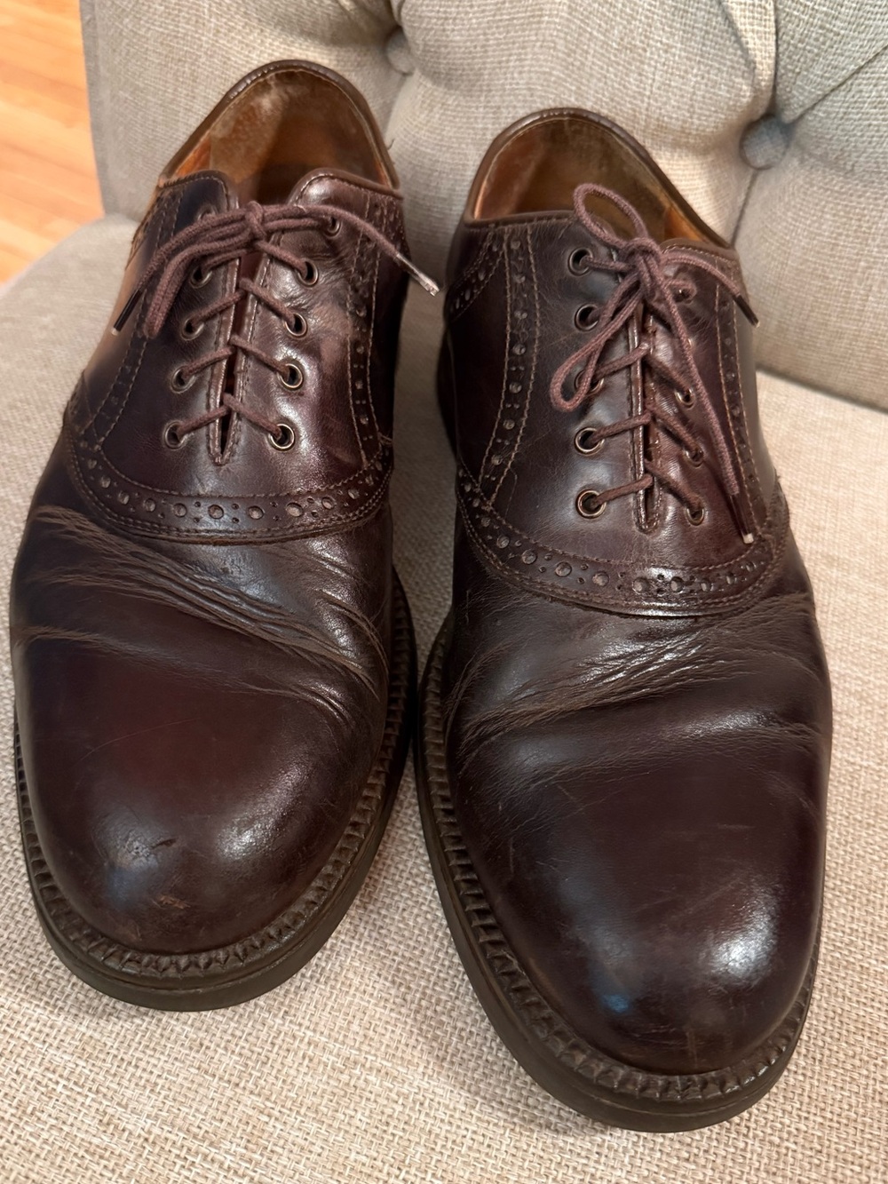 Johnston & Murphy Dark Brown Leather Brogue Oxfords Waterproof J. Murphy Italy